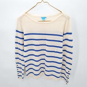 J. McLaughlin Merino Wool Blue and White Striped Sweater Size Large